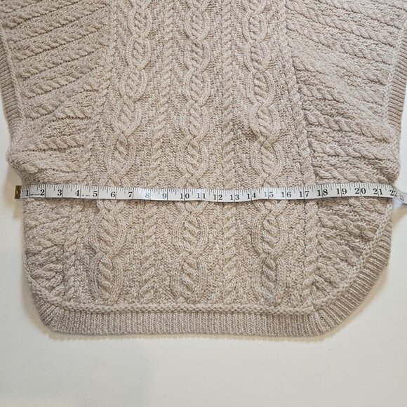 Aran Craft Tan Oatmeal Merino Wool Zip Front Cape New Cable Knit Sweater Cream M - Picture 12 of 13